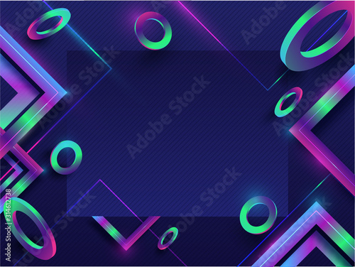 Abstract geometric elements decorated on blue seamless striped pattern background with space for your message.