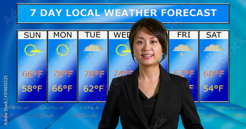  Asian American meteorologist reporting weather photo