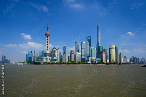 Shanghai city skyline, Panoramic view of shanghai skyline and huangpu river in China