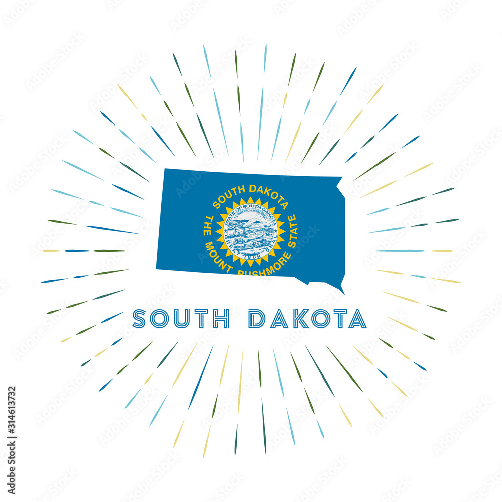 South Dakota sunburst badge. The us state sign with map of South Dakota ...