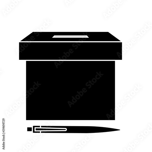 silhouette of ballot box with pen vector illustration design