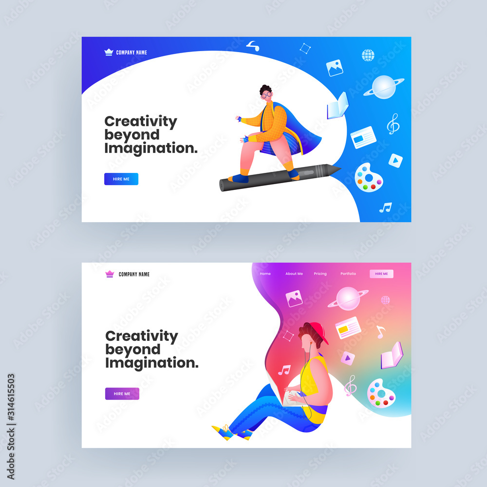 Creativity Beyond Imagination concept based landing page design in two option. Creativity Beyond Imagination concept based landing page design in two option.