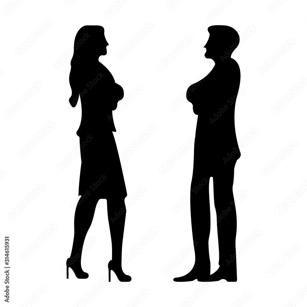 Businessman and Businesswoman Silhouette Concept Icon and Label. Business People Symbol, Icon and Badge. Black and Simple Vector illustration