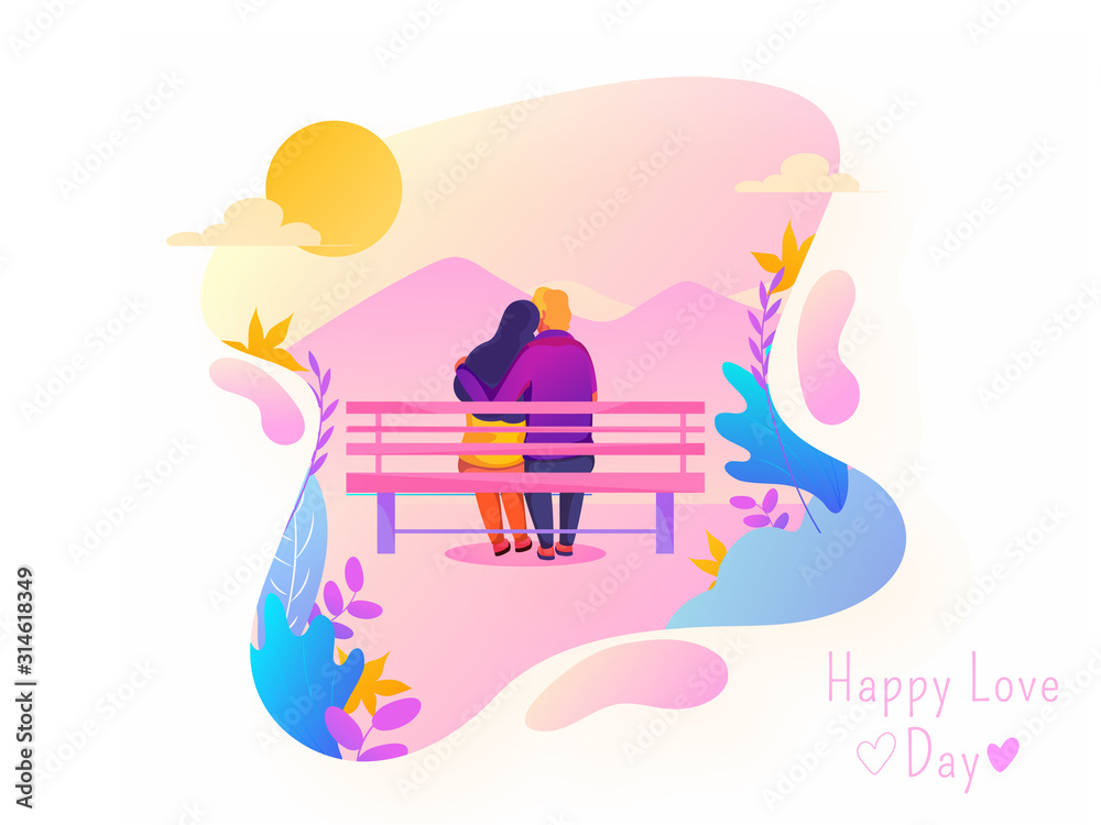 Romantic Abstract Sunny Landscape Background with Back View of Couple ...