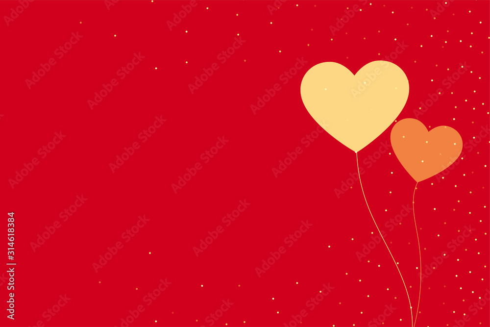 minimal two flying hearts on red background