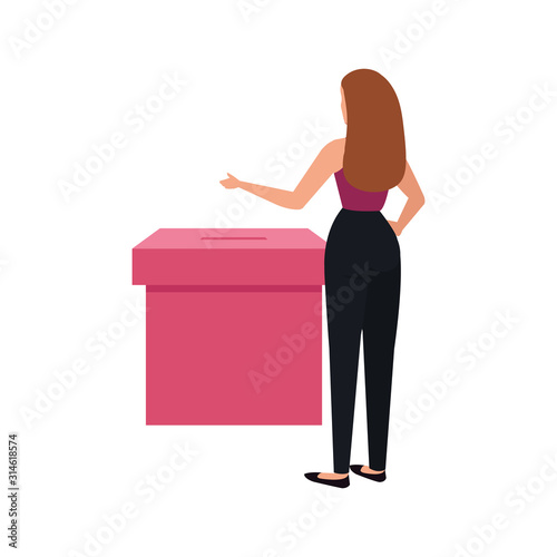 back business woman with ballot box isolated icon vector illustration design