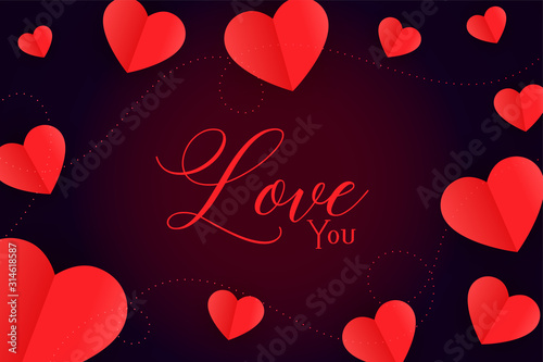 red hearts background with love you message