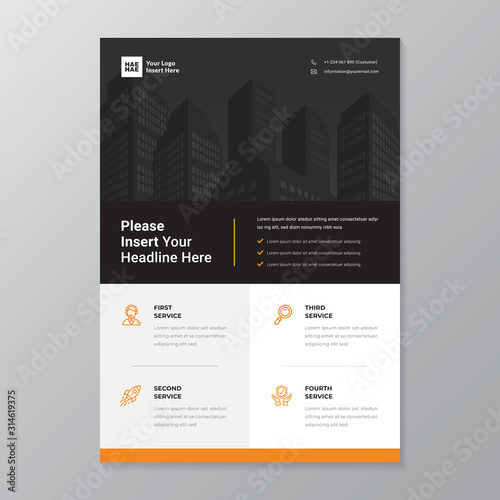 A4 modern elegant business template flayer poster pamphlet brochure with space for photo background in orange, yellow, grey and white color cmyk ready to print vector editable layer