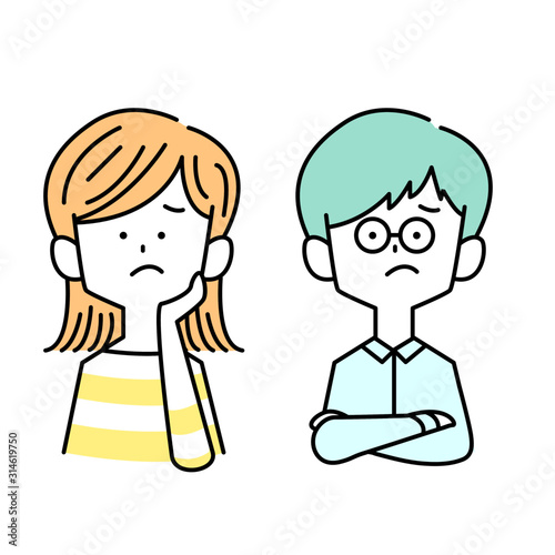 困って悩む男女