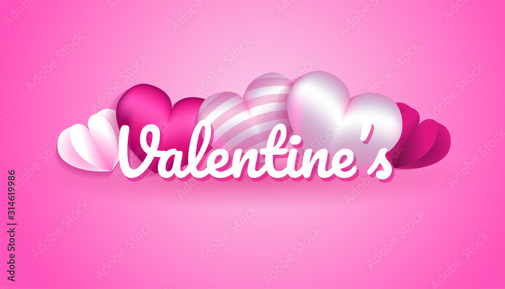 Valentines Day Background with 3d heart shape, paper love in pink and white color, applicable for invitation, greeting, celebration card