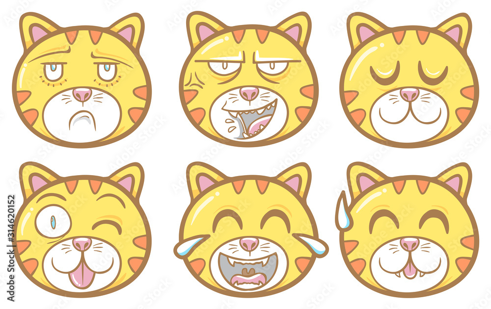 cute animal cat emoticons illustration set