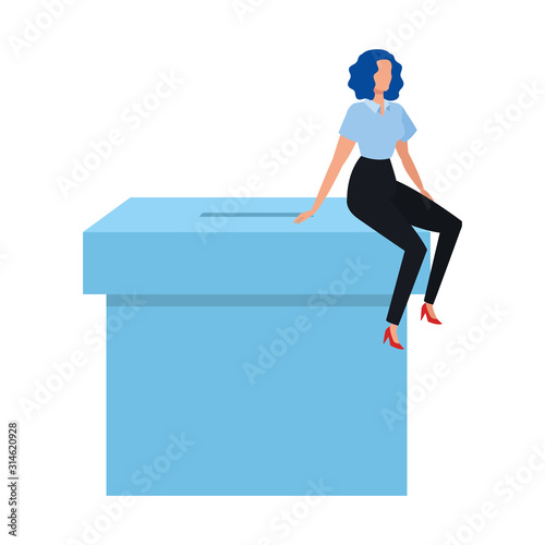 business woman with ballot box isolated icon vector illustration design