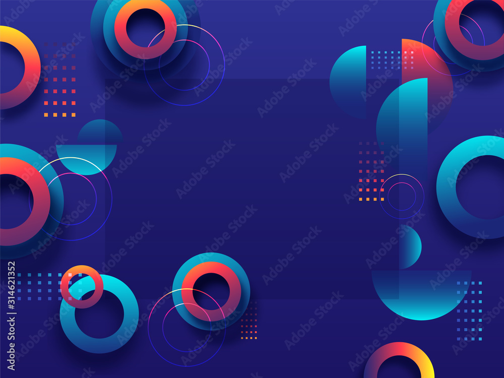 Abstract geometric elements decorated on blue background with space for your message.