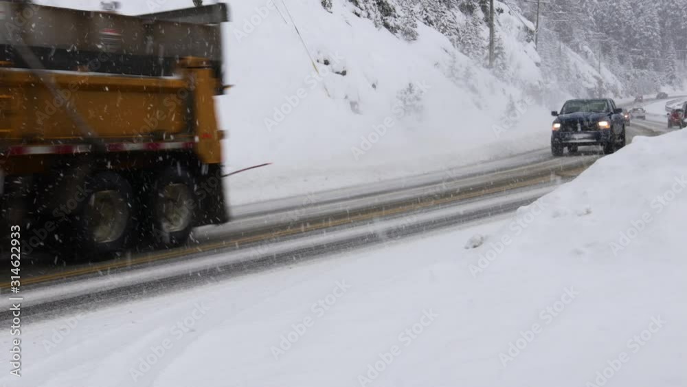 Snow Plow On Highway During Winter Storm Snow Plow On Highway During Winter Storm