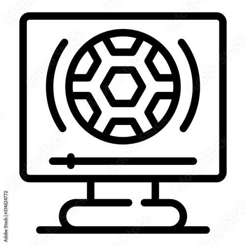 Online computer soccer icon. Outline online computer soccer vector icon for web design isolated on white background