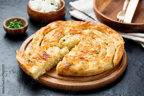 Traditional feta cheese phyllo pastry pie.