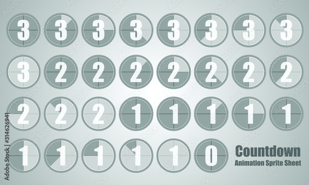 Movie countdown timer animation sprite sheet, Vector illustration. Countdown Timer. Movie countdown timer animation sprite sheet, Vector illustration. Countdown Timer.