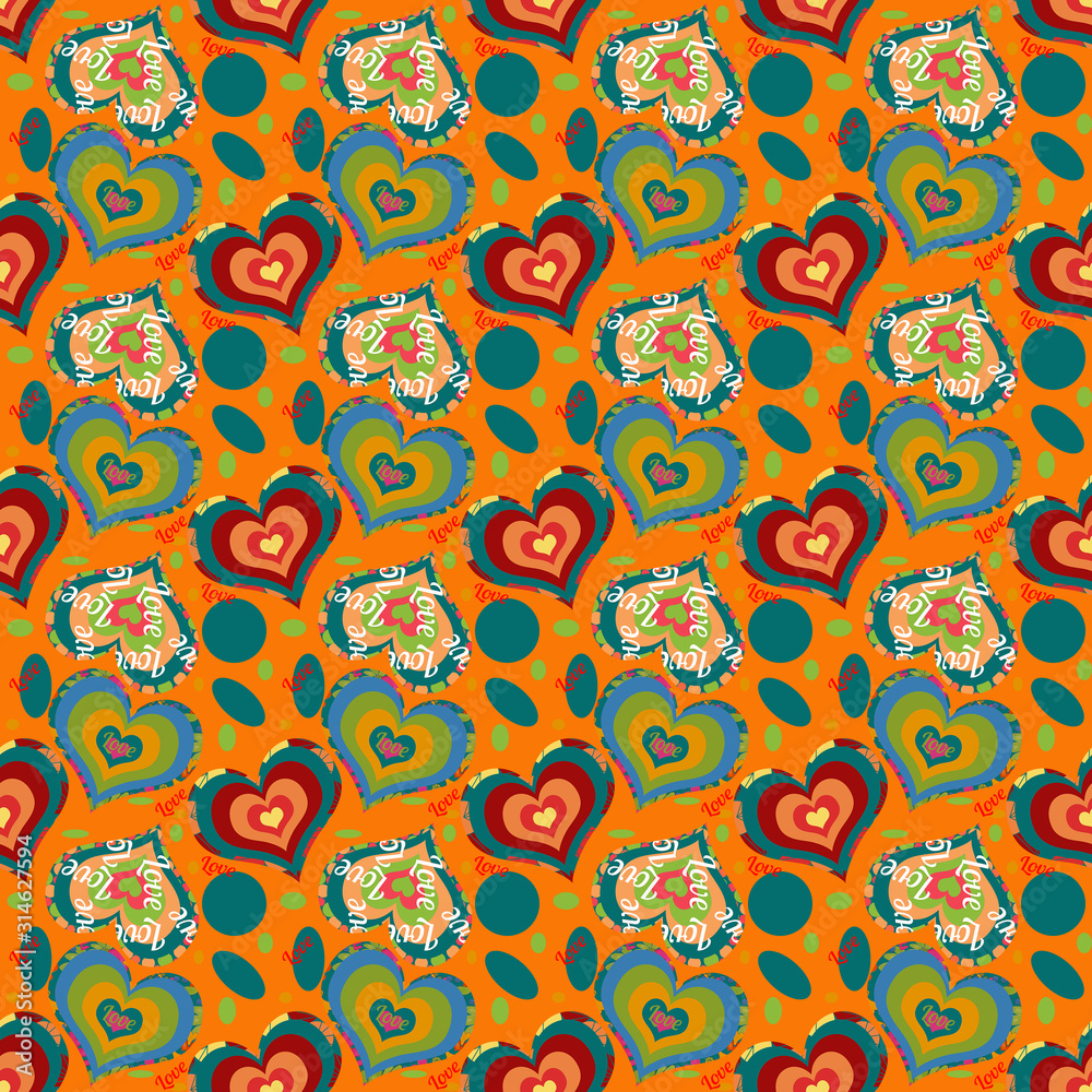 Pattern con cuori colorati stile pop art su sfondo arancio Stock ...