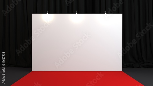 Fototapeta Naklejka Na Ścianę i Meble -  3d render press wall on red carpet. Empty banner backdrop. 3d render