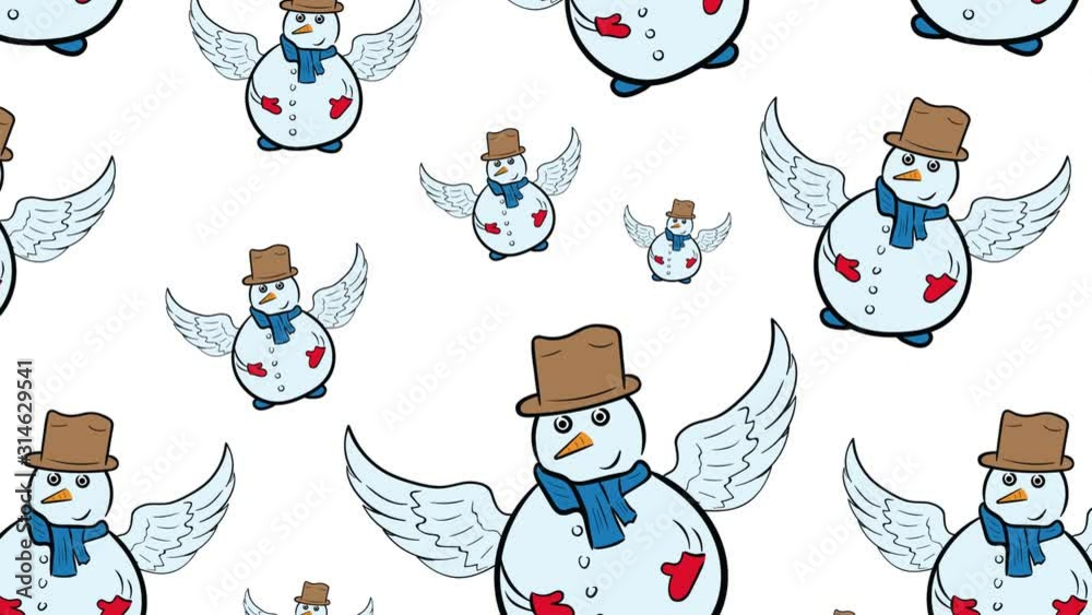 Seamless texture with winged color conceptual snowmen Seamless texture with winged color conceptual snowmen