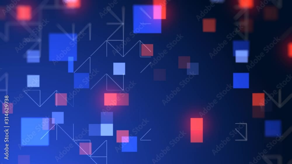 A tech saver with flickering red and blue squares. Abstraction. 3D