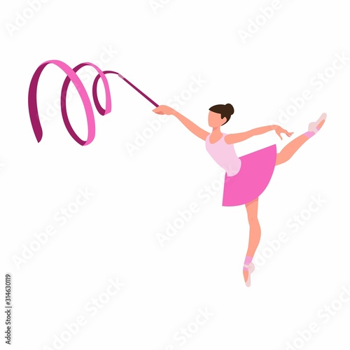 ballet ballerina ribbon dance, Female beautiful classic theater dancer character on isolated background cartoon illustration vector