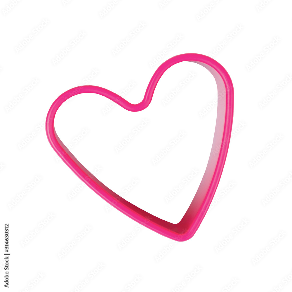Plastic colorful heart isolated on white background. Symbol of Love and Valentine's Day.