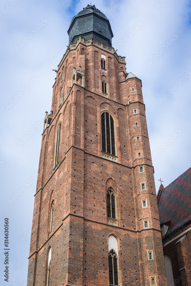 Basilica of St Elisabeth tower on the old historic part of Wroclaw, capital city of Lower Silesia Province in Poland