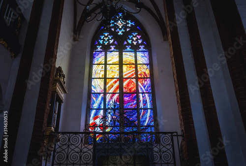 Stained glass window in Garrison Church - Basilica of St Elisabeth located in historic part of Wroclaw city  Poland