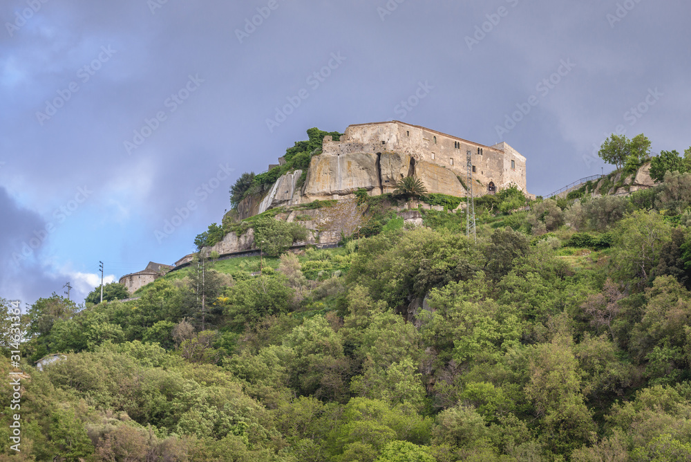 Hill with castle ruins of Castiglione di Sicilia town on Sicily Island in Italy