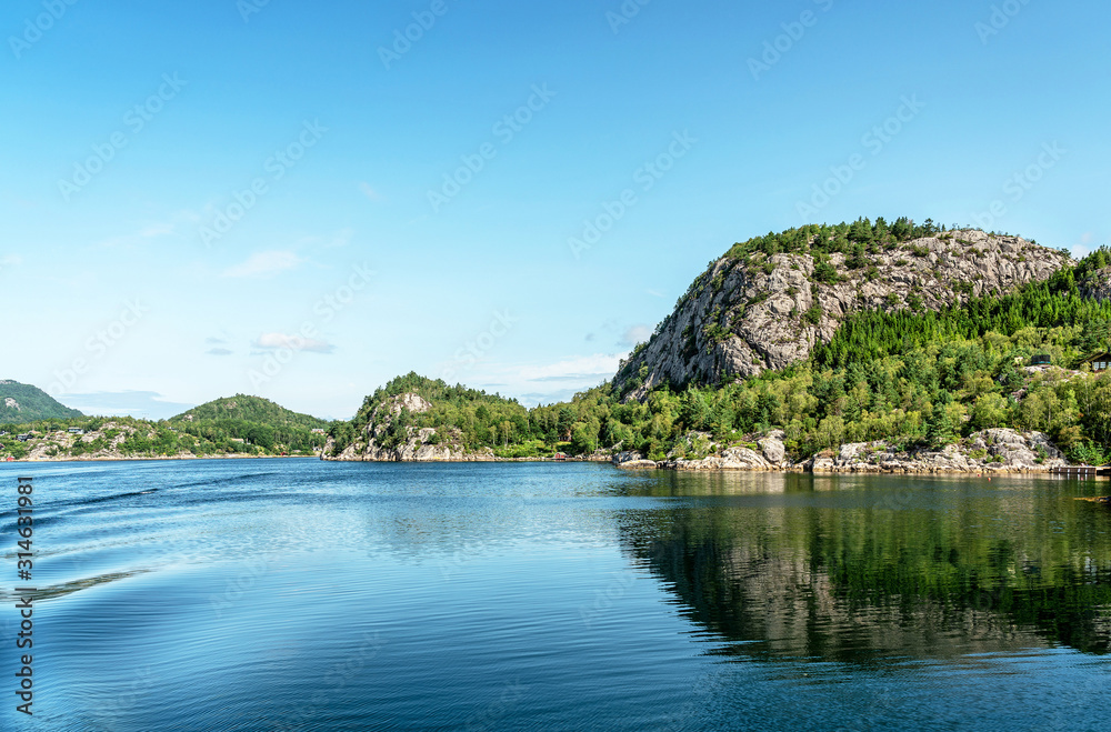Sea fjord mountain landscape, Lysefjord, Norway