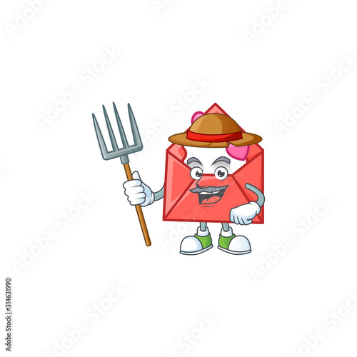 Cute Farmer love letter cartoon mascot with hat and tools