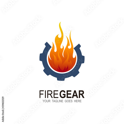 Gear logo and fire design combination