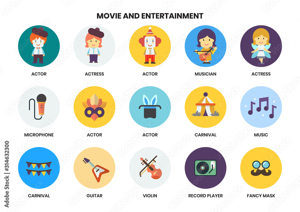 Entertainment icons set for business Entertainment icons set for business