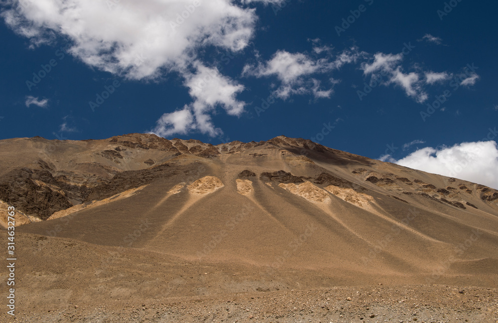Textured mountains near pangong lake, Ladakh, India, Asia