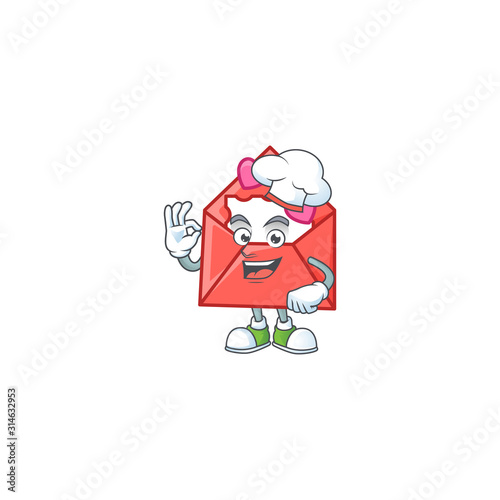 Love letter cartoon character wearing costume of chef and white hat
