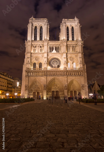 Notre Dame cathedral at night. Paris, France