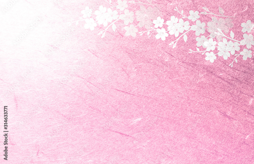 ピンクの和紙を背景にした桜