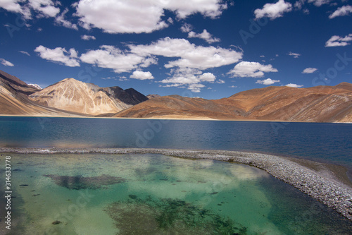 Colourful water of Pangong lake, Ladakh, India, Asia