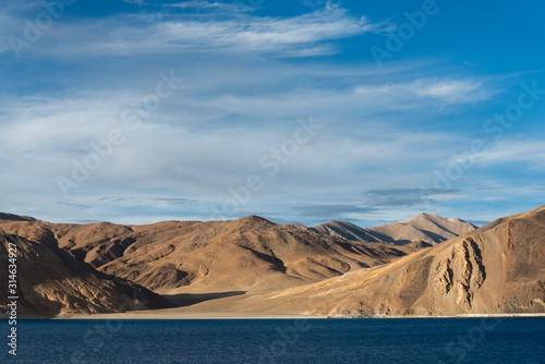 Pangong Lake on a Cloudy day in Ladakh, India, Asia