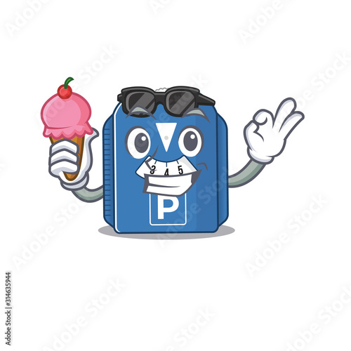 Parking disc mascot cartoon design with ice cream photo