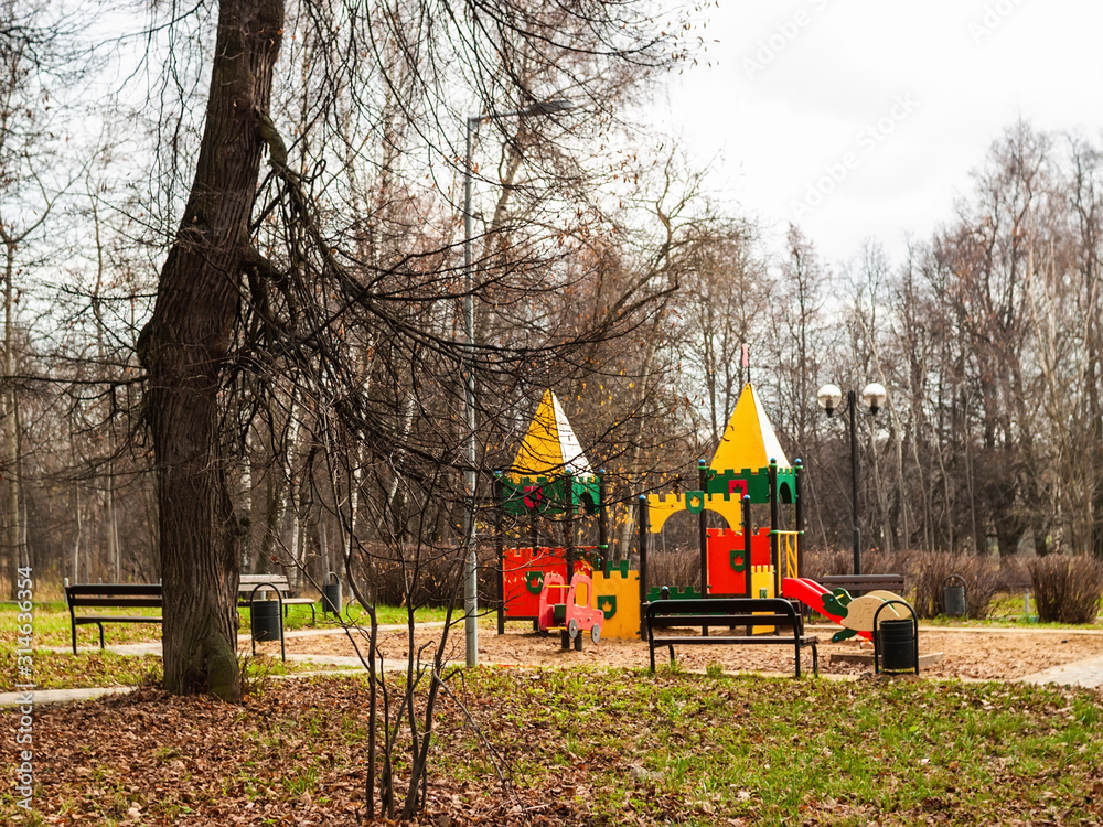 Fototapeta children's Playground on the edge of the forest, Moscow