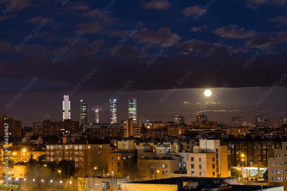 First full moon of the year 2020 over the Madrid skyline