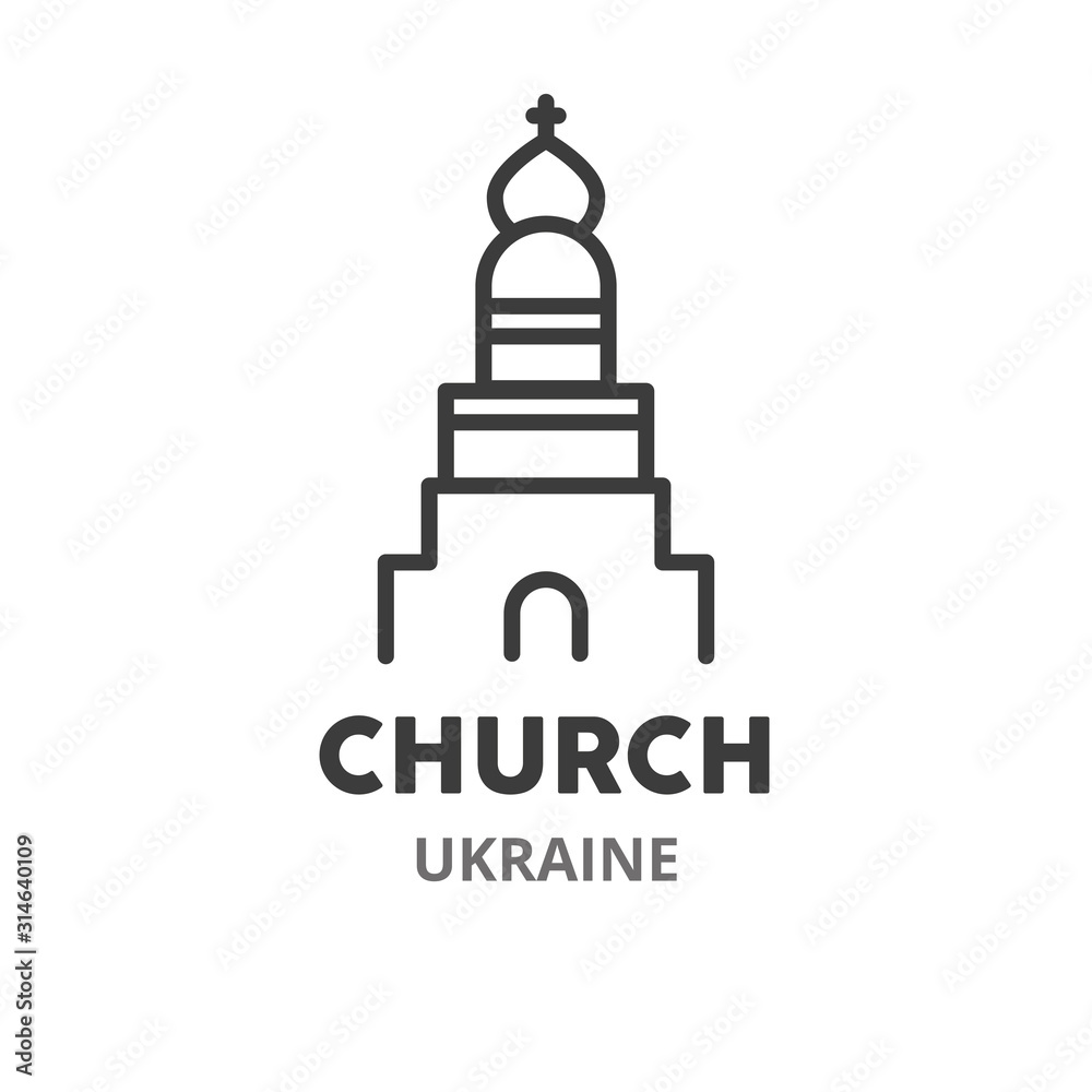 Church thin line icon. Ukrainian symbols. Vector illustration symbol element for web design. . Church thin line icon. Ukrainian symbols. Vector illustration symbol element for web design. .