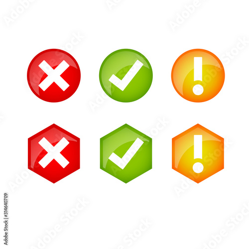 set of web tick cross and warning icons
