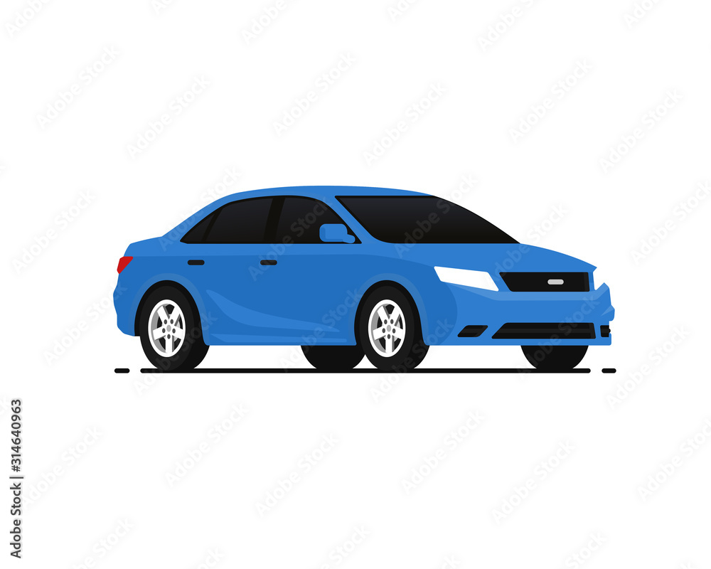 Car vector illustration. Blue Sedan. Vehicles transport. Auto Icon in flat style. Pictogram isolated on white background.