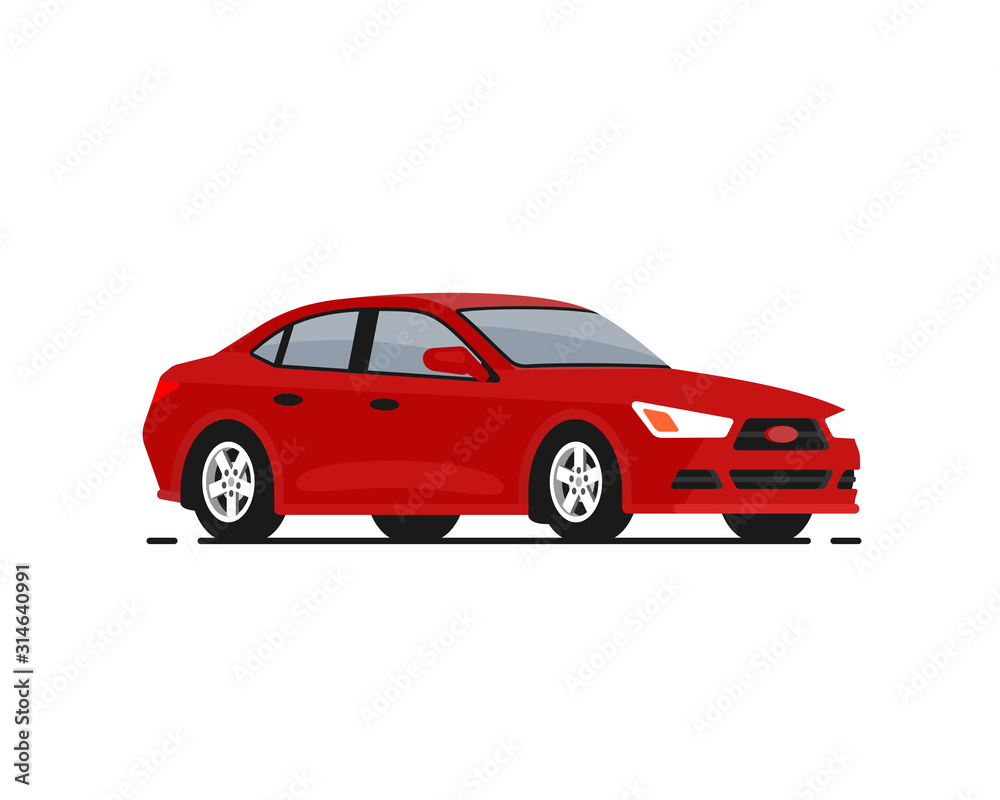 Car vector illustration. Red sedan. Vehicles transport. Auto Icon in flat style. Pictogram isolated on white background.