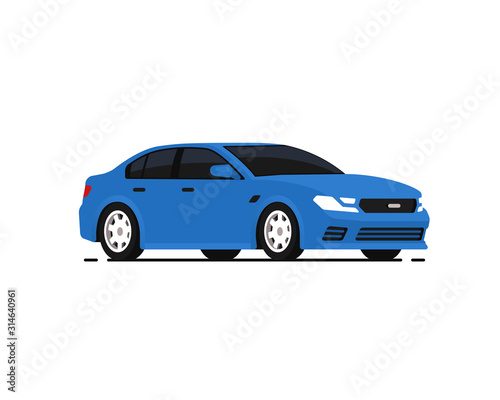 Fototapeta Naklejka Na Ścianę i Meble -  Car vector illustration. Blue Sedan. Vehicles transport. Auto Icon in flat style. Pictogram isolated on white background.