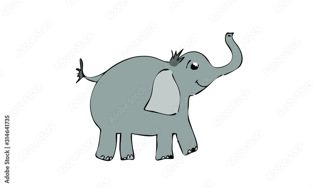 hand-drawn elephant. cute children's Doodle art. use it as a print on fabric, clothes, cards, toys