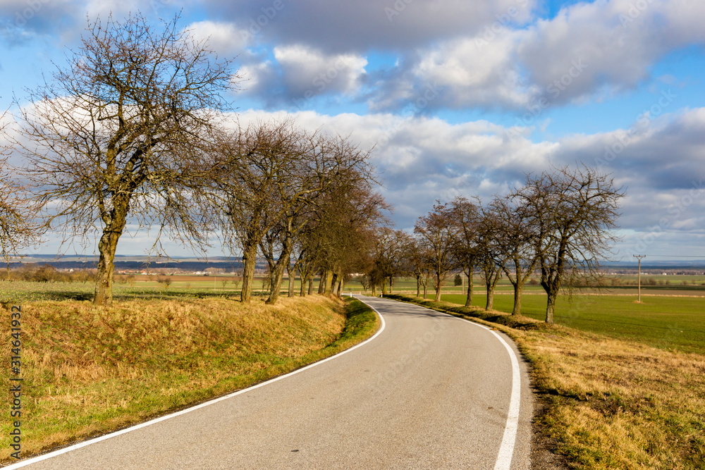 Rural asphalt road in South Bohemian region, Czech Republic.